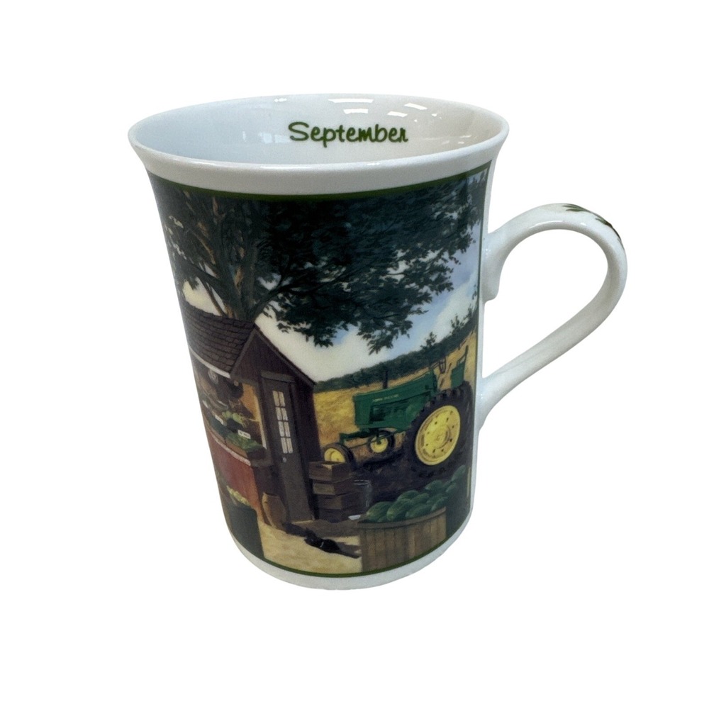 September Calendar Coffee Mug Farm House Tractor Country Scene